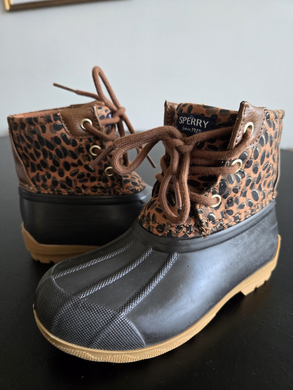 Sperry Toddler Kids Leopard Print Duck Boots Size 9M Saltwater Ankle Boots CAD